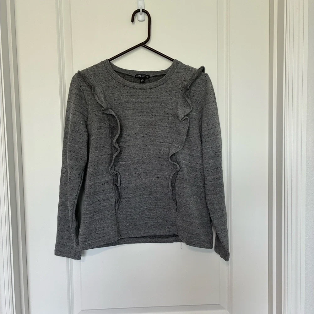 J. Crew Mercantile Gray Ruffled Sweatshirt Top Women’s Size Small